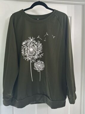 Women's Olive Green Dandelion Graphic Sweatshirt